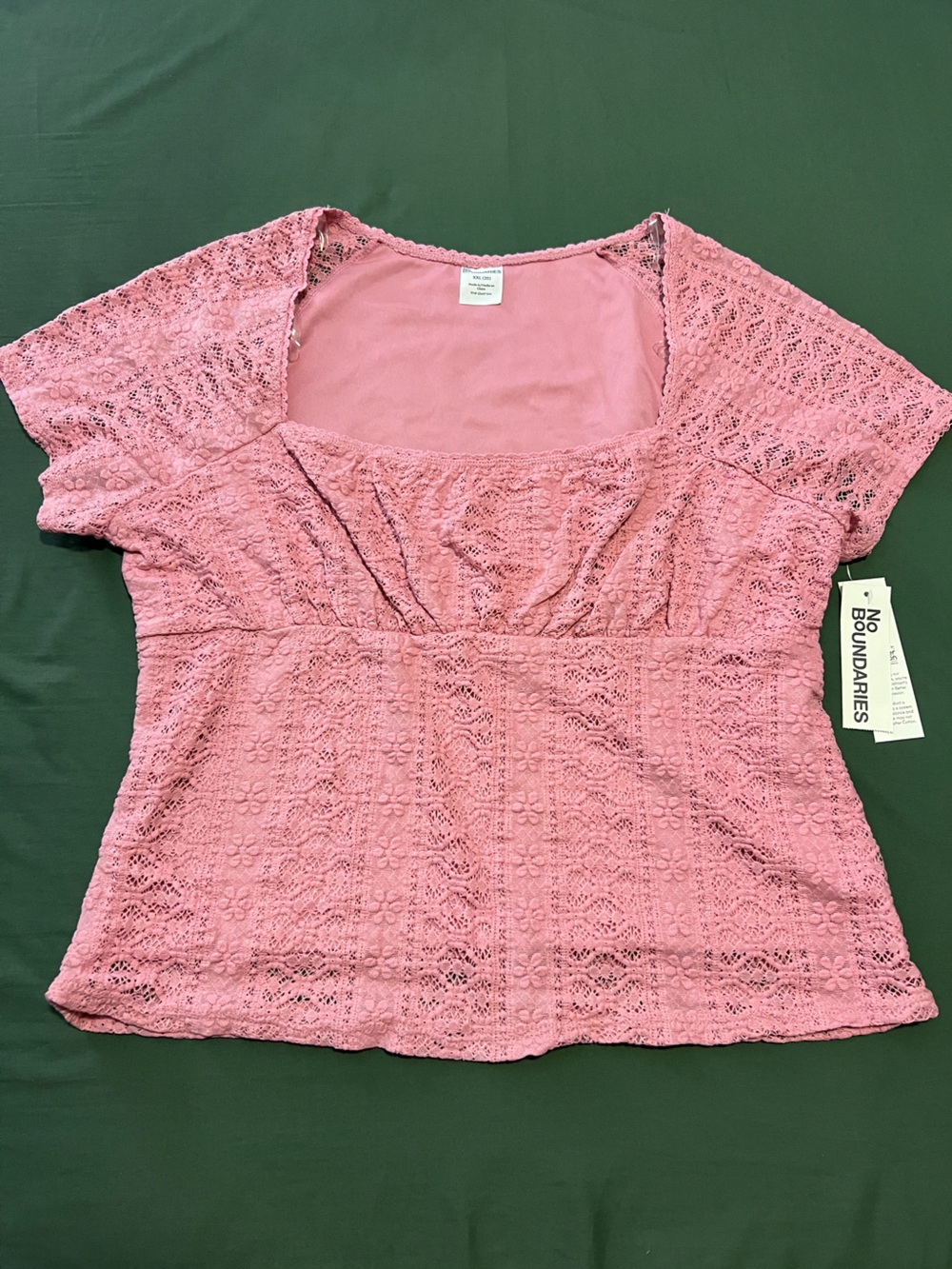 Pink Lace Square Neck Top Women’s Size XXL